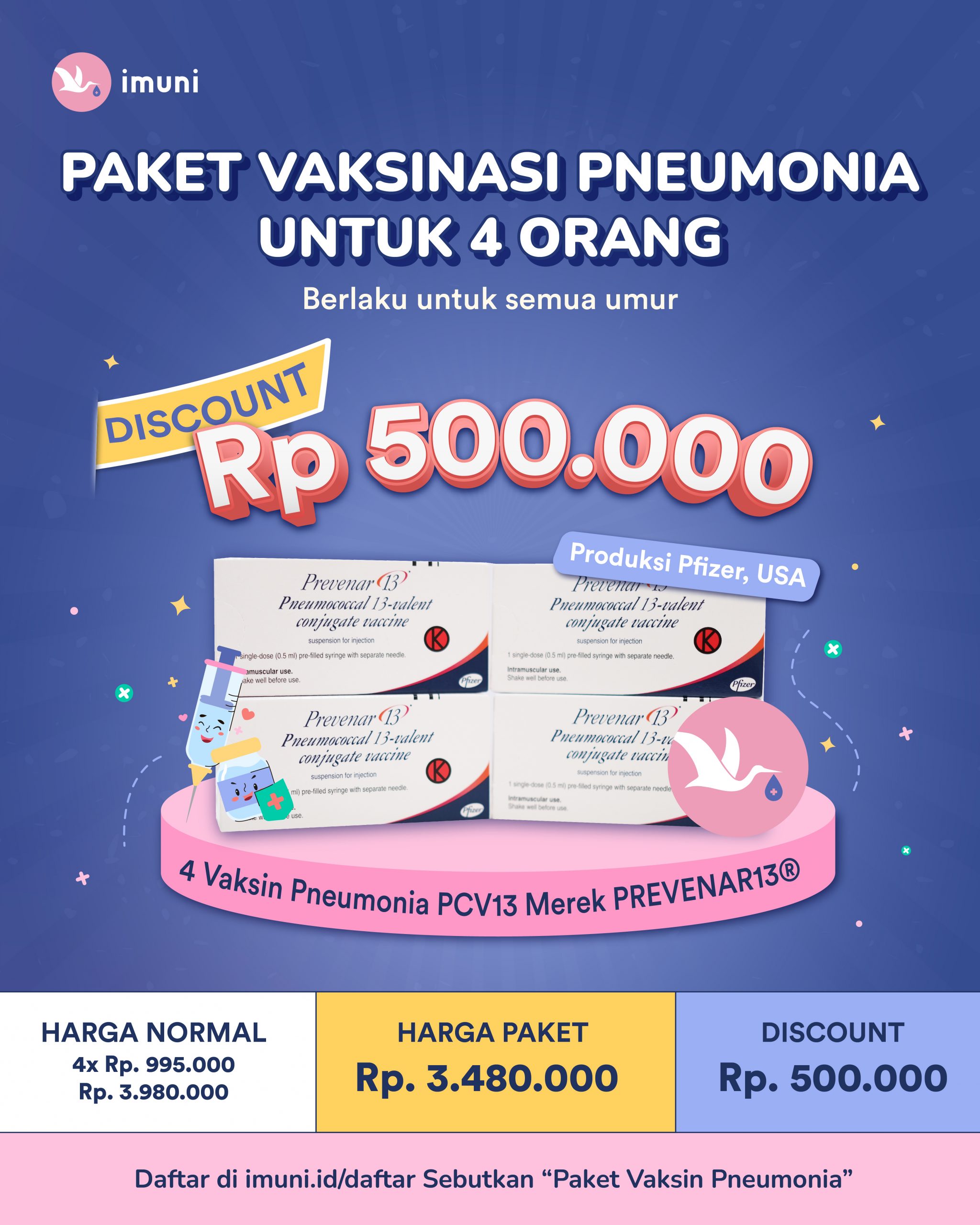 Paket Vaksinasi Imunisasi Pneumonia PCV Imuni Anak Dewasa