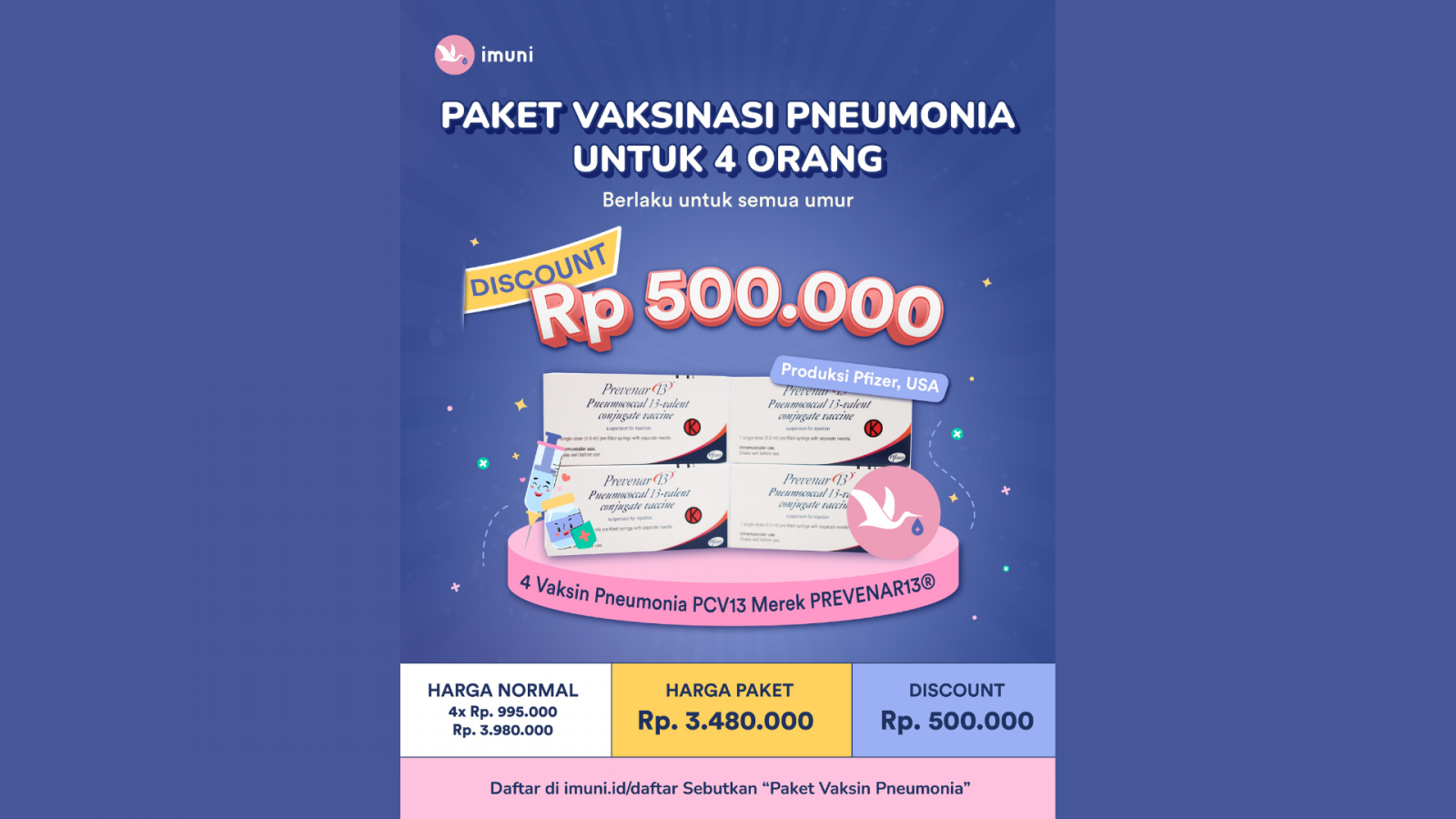 Paket Vaksinasi Imunisasi Pneumonia PCV Imuni Anak Dewasa