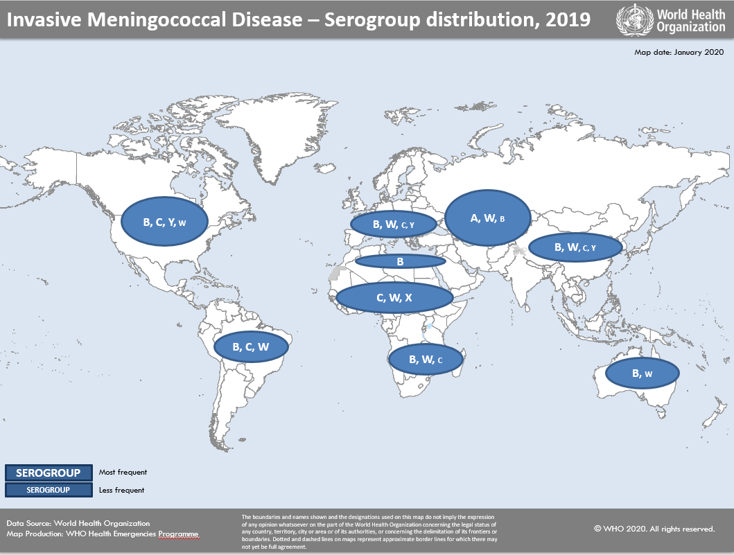 Distribusi penyebaran infeksi meningococcal menurut serogroup masing-masing